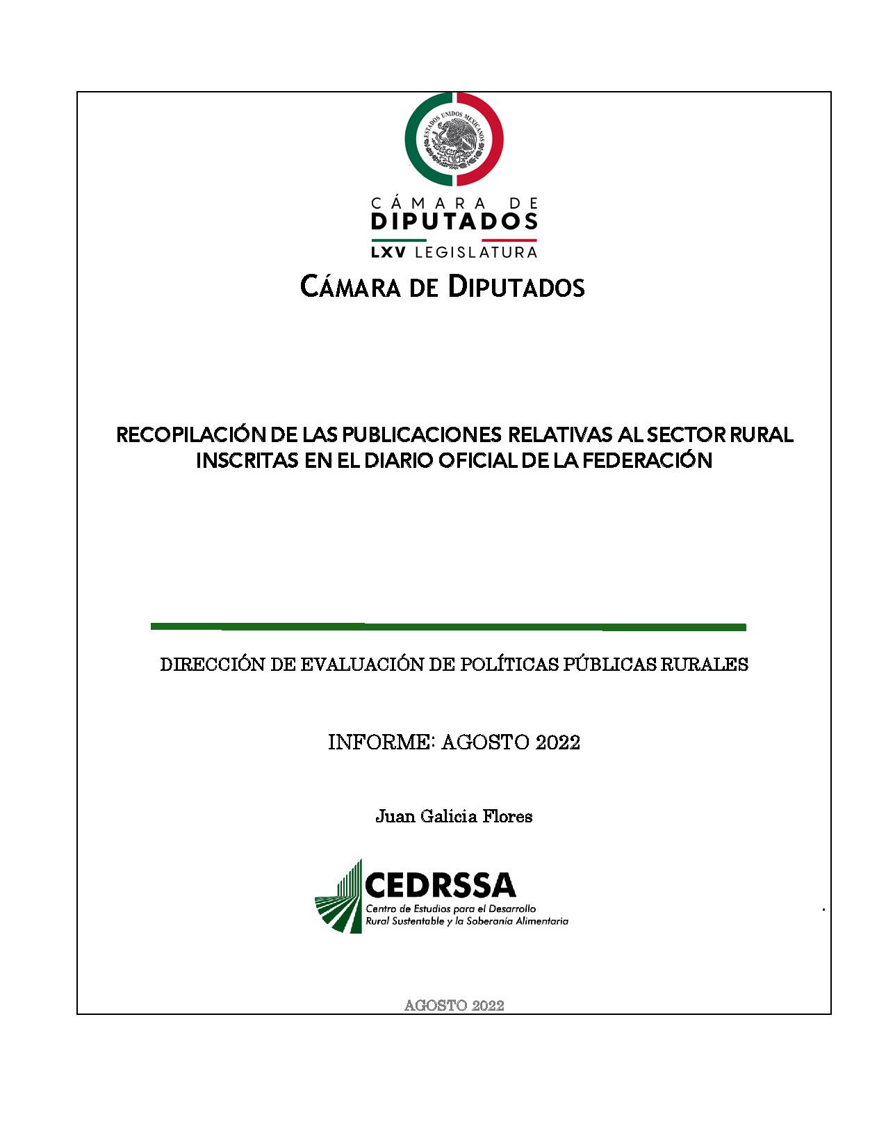  Publicaciones relevantes del Diario Oficial de la Federación con relación al Sector Rural (agosto 2022)