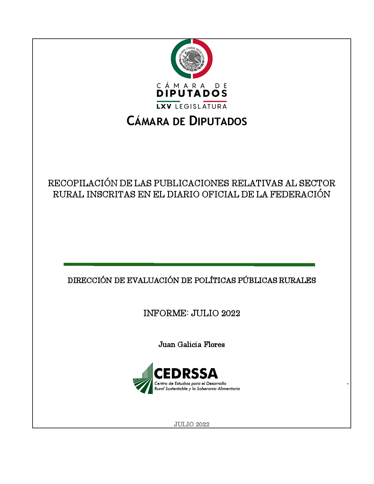  Publicaciones relevantes del Diario Oficial de la Federación con relación al Sector Rural (julio 2022)