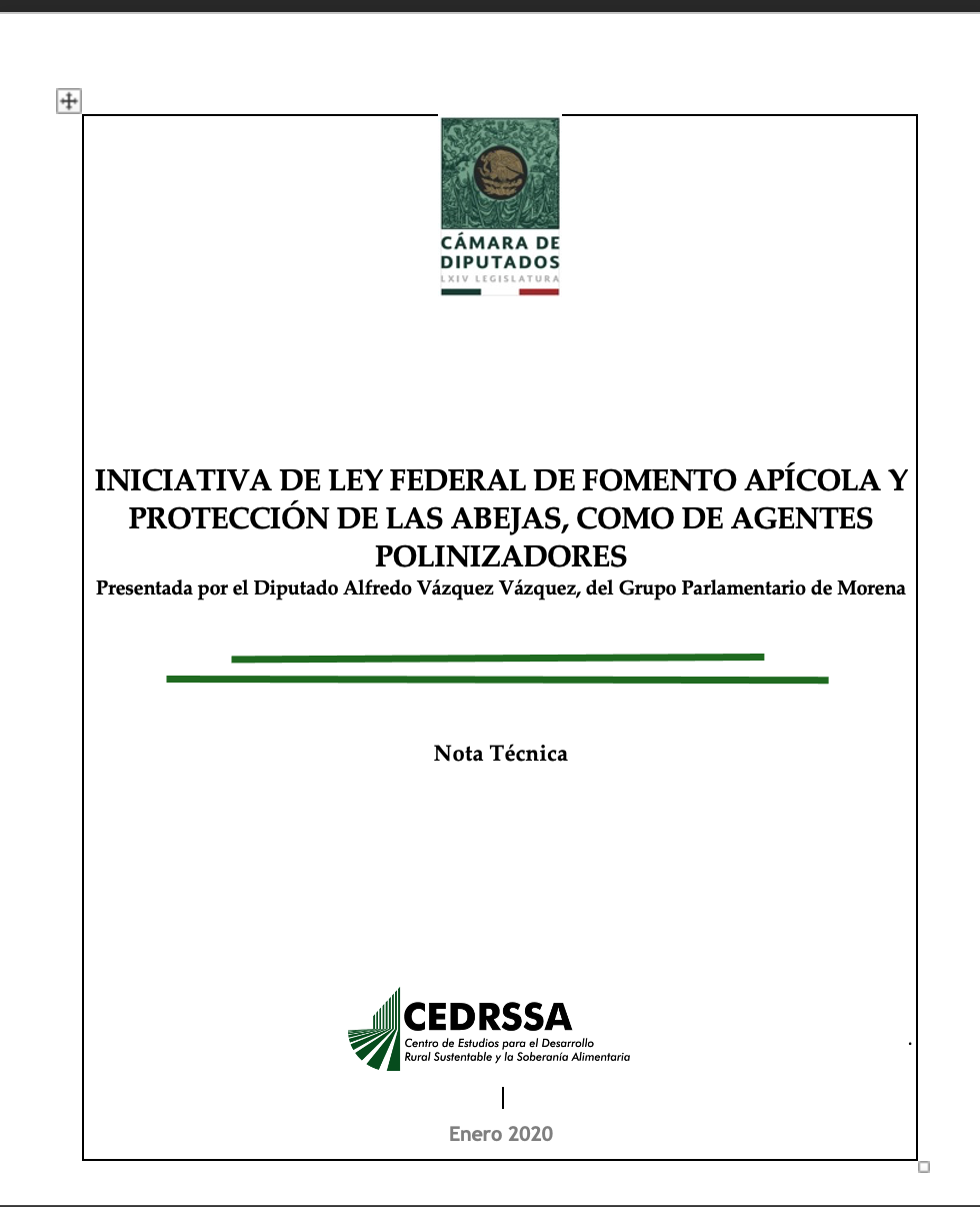 INICIATIVA DE LEY FEDERAL DE FOMENTO APÍCOLA Y PROTECCIÓN DE LAS ABEJAS, COMO DE AGENTES POLINIZADORES