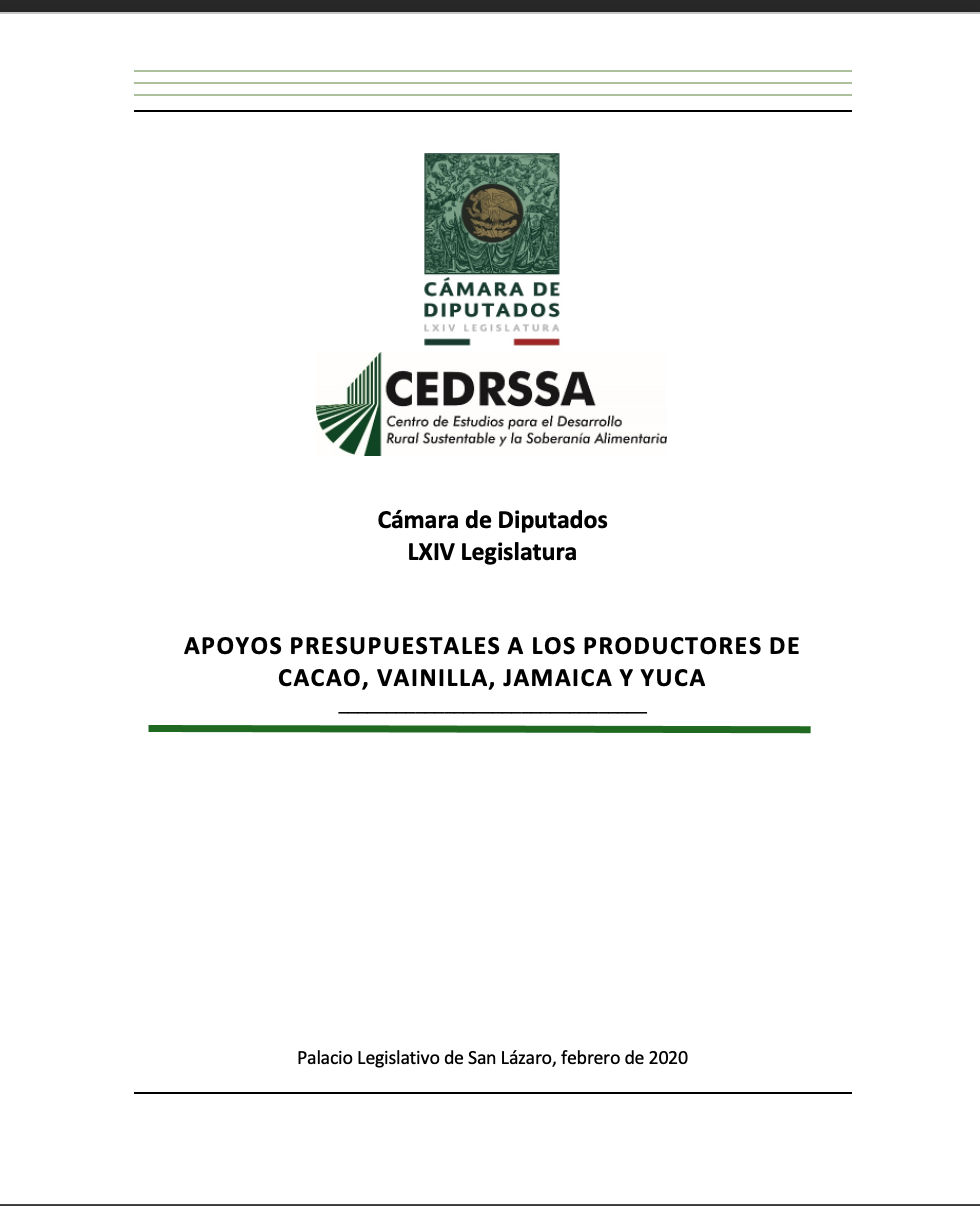 APOYOS PRESUPUESTALES A LOS PRODUCTORES DE CACAO, VAINILLA, JAMAICA Y YUCA