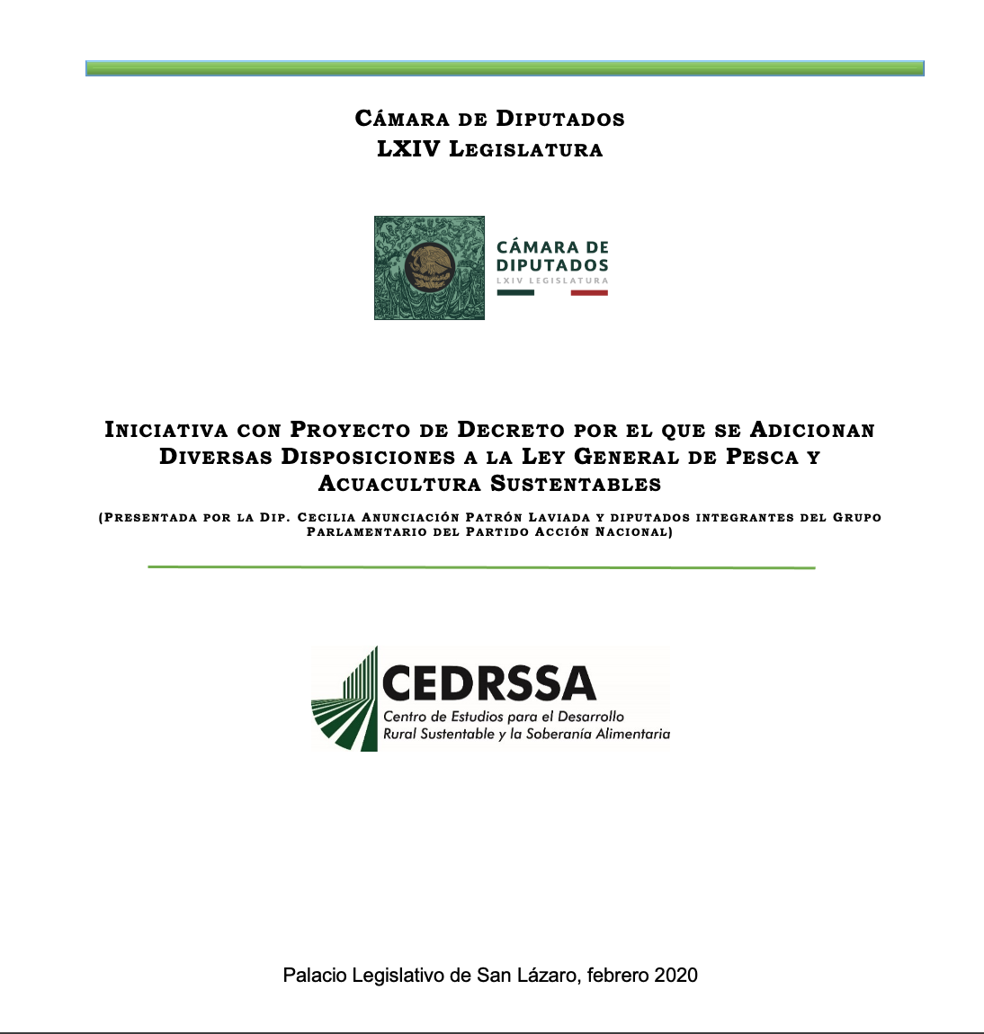 INICIATIVA CON PROYECTO DE DECRETO POR EL QUE SE ADICIONAN DIVERSAS DISPOSICIONES A LA LEY GENERAL DE PESCA Y ACUACULTURA SUSTENTABLES